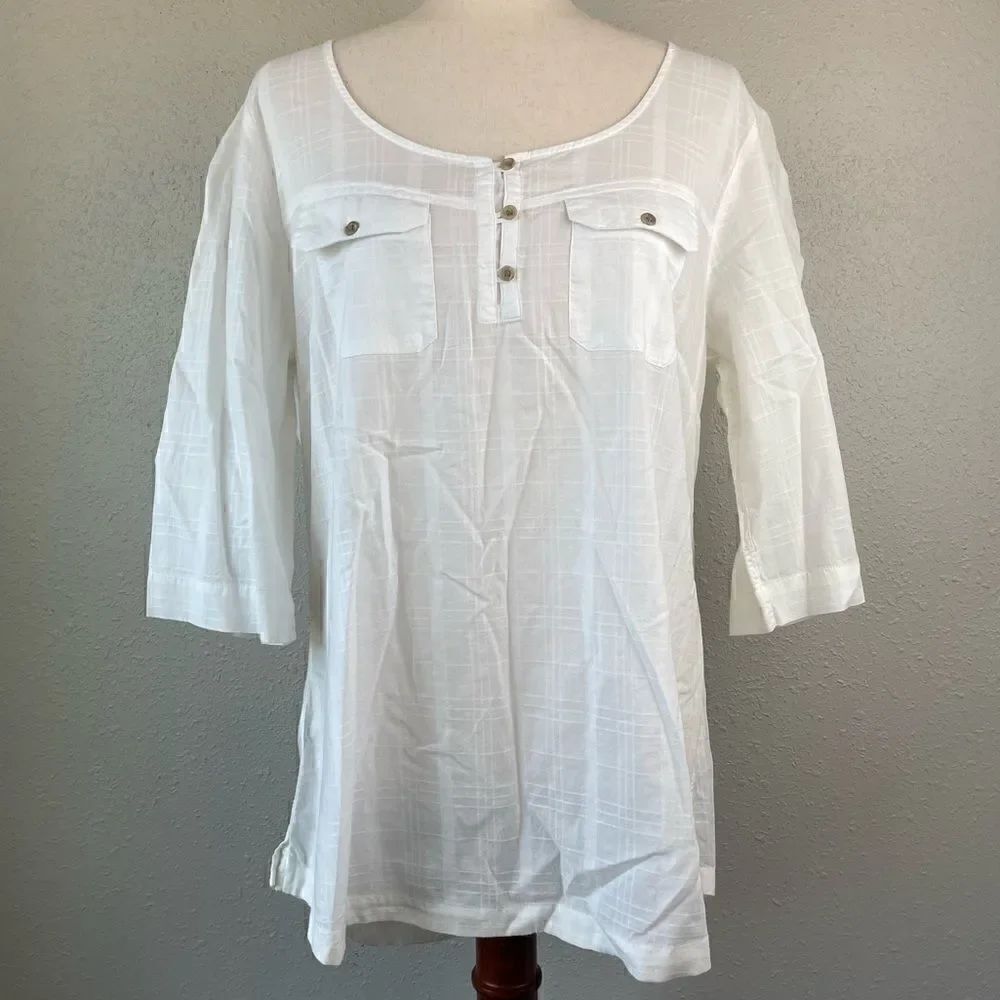 Eddie Bauer Quarter Button Down Tunic Top Size L EUC